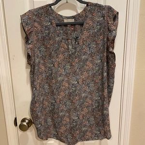 Loft Outlet Mixed Media Gray Floral Top XL